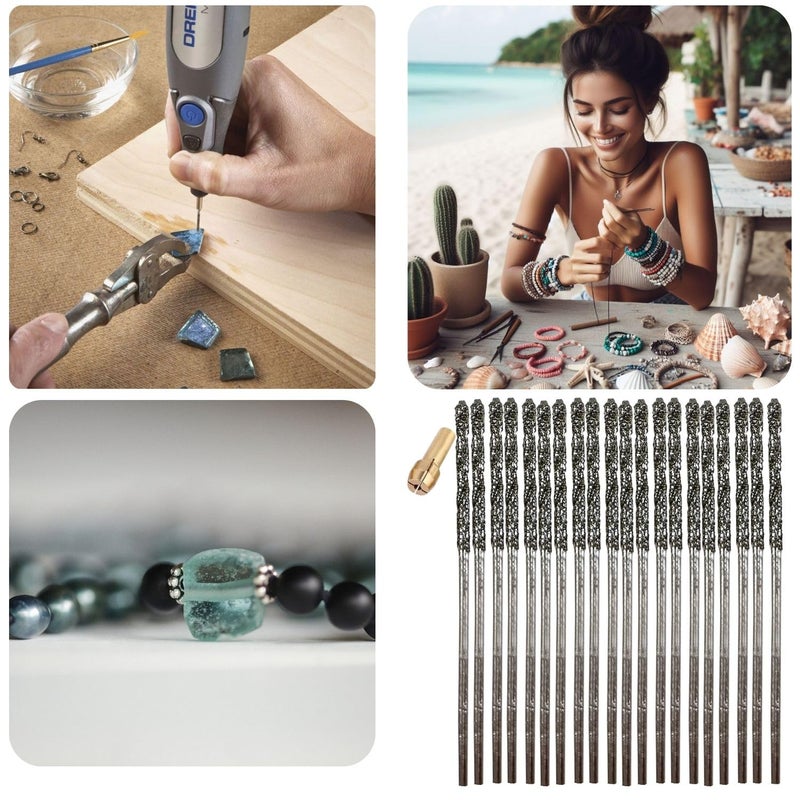 DRILAX Diamond Drill Bits 1.5mm 20 Pieces Compatible with Dremel Collet Included Twist Tip Jewelry Beach Sea Glass Shells Gemstones Lapidary Ornament Bracelet Necklace Arts Crafts - Image 4